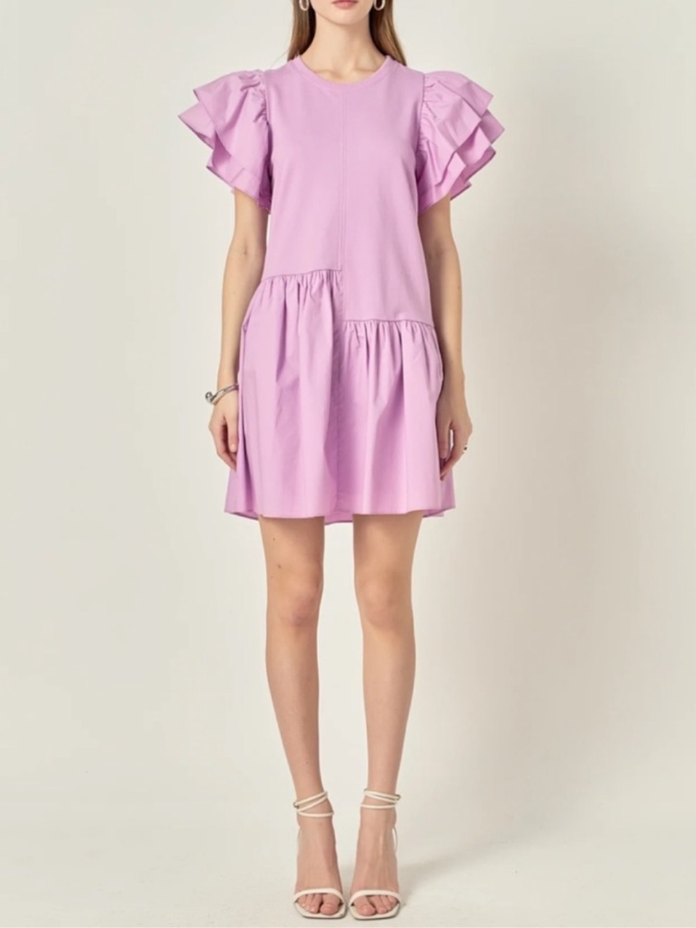 English Factory Lilac Ruffle Sleeve Mini Dress Large Babydoll Feminine Spring